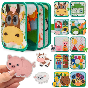 Tablero de Actividades de Fieltro para Bebés y Niños, con Animales de Granja, Frutas y <span class=keywords><strong>Libro</strong></span> de Cuentos, Verde 19x23, Venta al Por Mayor - Product Image 5