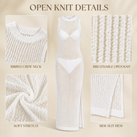 Robe longue bohème en crochet pour femme, col rond, sans manches, maille ajourée, fente latérale, semi-transparente, pour vacances d'été et plage