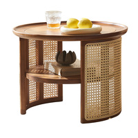 Ensemble de meubles de salon OEM Foshan : Table basse ronde en rotin tressé pour l'intérieur et l'extérieur, tables en bois tressées