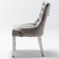 Heurtoir de lion en velours personnalisé, chaises de salle à manger avant tuftées à dos matelassé, chaise de salle à manger à pied en chrome français