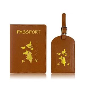 Porta Pasaportes con Estampado Dorado, Juego de Porta Pasaportes de Cuero PU, Etiqueta para Equipaje, Estilo Creativo, Tarjeta de Embarque, Regalos Especiales - Product Image 1