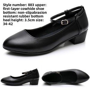 Scarpe da Lavoro in Vera <span class=keywords><strong>Pelle</strong></span> con Cinturino e Fibbia, Stile Coreano, Estive, Morbide, Traspiranti, Durevoli, con Punta Affusolata e Tacco Grosso - Product Image 6