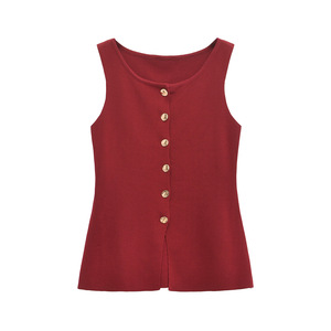 Gilet da <span class=keywords><strong>donna</strong></span> elegante stile coreano canotta <span class=keywords><strong>monopetto</strong></span> in oro lavorato a maglia alla moda canotta semplice da <span class=keywords><strong>donna</strong></span> - Product Image 3