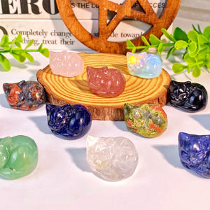 Wholesale Healing Stone Crystal Carving Sleeping <strong>Cat</strong> Natural Mix Crystal Carved Cute <strong>Cat</strong> <strong>Figurine</strong> - Product Image 1