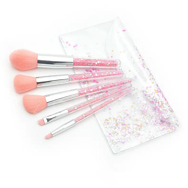 Buy Again pink series high quality custom logo pink and silver glitter makeup brushes 5pic 12mm