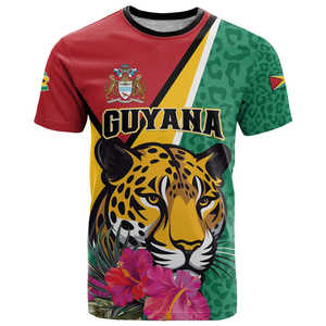<span class=keywords><strong>Camiseta</strong></span> Personalizada del Día de la Emancipación de Guyana con Estampado de Piel de Jaguar, Camisetas de Poliéster con Cuello Redondo Personalizadas al por Mayor para Hombre - Product Image 1