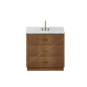 Meuble de salle de bain design traditionnel en bois avec dessus en quartz du Vietnam - Product Image 1