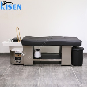 Kisen Lit de lavage capillaire professionnel pour salon, avec bac en céramique, fonction massage et thérapie aquatique pour la circulation crânienne, lit de spa pour shampoing - Product Image 2