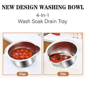 फलों और सब्जियों की सफाई के लिए साइड डिलर्स के साथ चावल वॉशर स्ट्रॉनर बाउल स्टेनलेस स्टील रिसर - Product Image 5