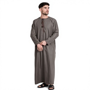 <b>Men's</b> Gray Long Sleeve <b>Thobe</b> Floor Length Polyester Casual Daily Wear Middle East Style Breathable Loose Fit Solid Evening Party - Product Image 1