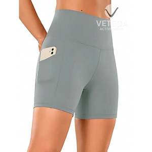 Shorts de Yoga Vetega de Cintura Alta para Mujer, Gris, Secado Rápido, Transpirables, que Absorben la Humedad, Levanta Glúteos, Ajuste Holgado con Bolsillos, 92% - Product Image 4