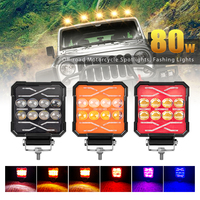 Lumière de travail LED carrée de 4 pouces 80W Rouge Bleu Stroboscope Flash Avertissement Lampe auxiliaire pour voiture camion tracteur 4x4 Tout-terrain VTT UTV Bateau
