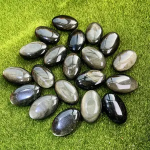 Vente en gros de pierre de palmier en obsidienne dorée pierre de main de forme ovale en cristal de guérison de haute qualité pour cadeau