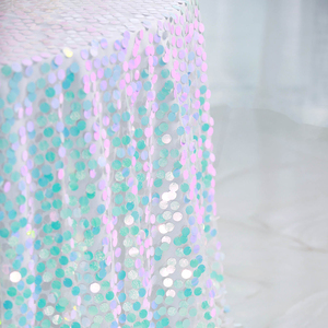 Khăn Trải Bàn Tiệc Cưới Tiệc Tùng Thêu Polyester Chất Lượng Cao Khăn Trải Bàn Tròn Đính Kim Sa Màu Xanh Dương Óng Ánh Lớn - Product Image 3