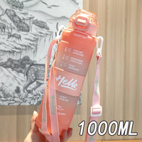 Bouteille d'eau en plastique portable de grande capacité 1000 ml, couleur dégradée, givrée, pour les boissons d'été, les sports de plein air et les voyages