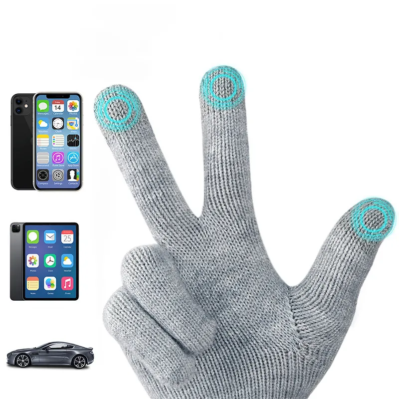 Gants tricotés à écran tactile double couche d'hiver populaires pour adultes et hommes et gants chauds de cyclisme épaissis en velours résistant au froid