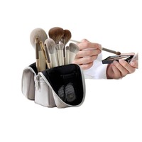 Organisateur de pinceaux de maquillage portable et pliable en toile, avec fermeture éclair, capacité moyenne, autoportant, pour trousse de maquillage