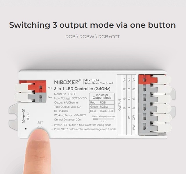 E3-RF 2.4G RF 3 in 1 LED Light Controller 12A No Wiring Tools 12V 24V RGB RGBW RGB+CCT LED Strip Ceiling Lamp Driver Controller