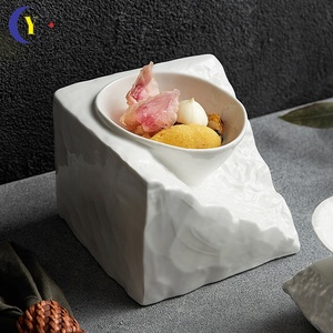 Bol à soupe et à salade en céramique, design créatif irrégulier, blanc, pour la table, vaisselle pour cuisine moléculaire - Product Image 4