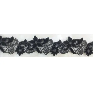 顶级品质美丽的新技术黑色刺绣花朵天鹅绒蕾丝连衣裙/包/鞋装饰