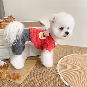 Dog Clothes Autumn <b>Winter</b> Fleece Lined <b>Overalls</b> Thick Four Legged Small Dogs Teddy Solid Color Polyester Coats Jackets - Product Image 2