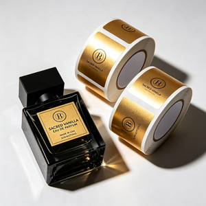 Autocollant en vinyle personnalisé en gros, gaufré à l'or, étiquette adhésive imperméable en rouleau pour l'emballage de flacons de parfum - Product Image 2