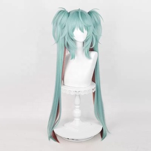 Perruque synthétique <span class=keywords><strong>Miku</strong></span> Rascal en gros, 100 cm, longue, bouclée, couleurs mélangées, pour <span class=keywords><strong>cosplay</strong></span> d'anime, Halloween, fête, Vocaloid, avec queues de cheval - Product Image 3
