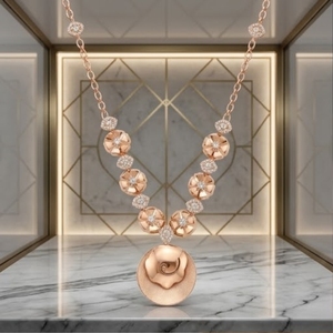 Collier avec pendentif floral en argent 925 plaqué or rose italien, ensemble avec boucles d'oreilles assorties, bijoux de créateur pour femmes - Product Image 4
