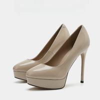 Élégantes Escarpins Femme en PU Verni à Double Plateforme, Bout Rond, Talons Aiguilles, Chaussures Habillées à Enfiler pour Fête et Mariage, Vente en Gros
