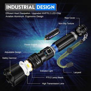 Custom XHP70 2000 Lumens <b>Rechargeable</b> Aluminum Alloy Tactical <b>Flashlight</b> with USB Charging for Camping - Product Image 6