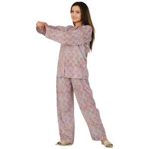 Ladies Floral Printed Cotton Night Suit Long Sleeve Woven Shirt and <b>Pants</b> Comfortable Soft Summer Pajama Set for Women - Product Image 3