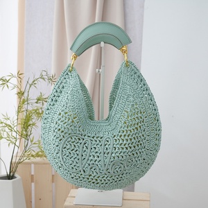 Borsa a Spalla Grande Capacità in Paglia Intrecciata Vintage Colorata in Poliestere, Nuova Collezione Estiva 2026, da <span class=keywords><strong>Spiaggia</strong></span>, con Apertura Superiore, Vendita all'Ingrosso - Product Image 3