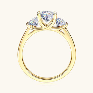 Joyería Fina, Anillo de Diamantes de 3 Piedras con Moissanita VVS GRA de Corte Redondo de 2CT, Chapado en Oro sobre Plata 925, de Alta Gama, para Regalo de Pareja - Product Image 4