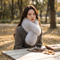 Écharpe en fourrure de renard bleu naturel véritable avec col en peluche doux, design respirant et écologique, idéale pour l'hiver, pour femme