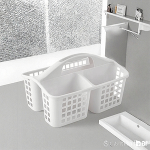 Cesta de Ducha Blanca de PP con 3 Compartimentos, Organizador de Almacenamiento Portátil para Baño con Asa - Product Image 3