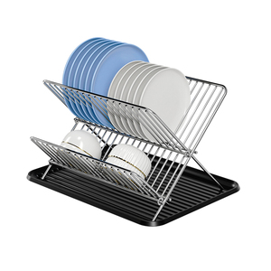 Séchoir à vaisselle en métal pliable à deux niveaux comptoir <span class=keywords><strong>de</strong></span> <span class=keywords><strong>cuisine</strong></span> égouttoir plaque bol porte-gobelet étagère <span class=keywords><strong>de</strong></span> rangement grands magasins - Product Image 3