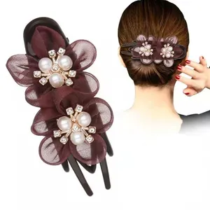 Europe And America Flower Pearl Banana Clip Rhinestones Decorative Ponytail Clip For Girls Sparkling Spot Drill Fabric Hairclip