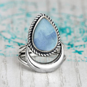A079 Anelli alla Moda a Forma di Goccia d'Acqua con Gemma di Acquamarina, Montatura a Castone, Gioiello Unisex da Regalo - Product Image 1