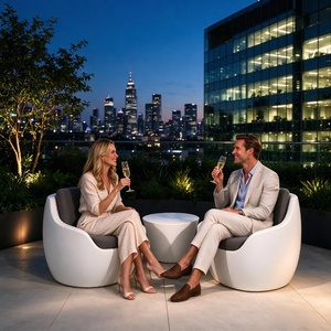 <b>4</b> Piece Modern White Fiiberglass Lounge <b>Chair</b> Garden Furniture <b>Set</b> With Round Coffee Table - Product Image 4