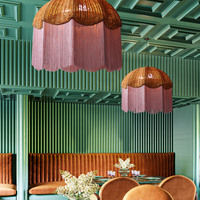 Lampe suspendue vintage en corde de chanvre avec pompon, style bohème, lampe suspendue en osier faite à la main, luminaire suspendu en rotin pour restaurant