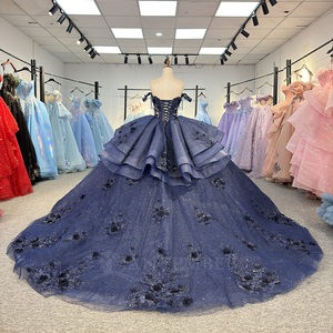ชุดเดรสงาน Quinceanera รุ่น Dy20259 แบบเปิดไหล่ทรงบอลกาวน์ ผ้าชีฟองประดับappliqué สีน้ำเงินกรมท่า สำหรับสาวๆ สไตล์เจ้าหญิง ชุดราตรีออกงาน - Product Image 3