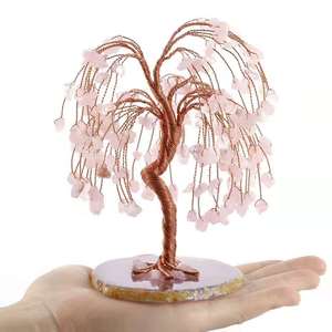 <b>Crystal</b> Money <b>Tree</b> Natural Stone Willow Style Handmade Wire Art Home Decoration Coffee Brown - Product Image 3