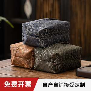 Boîte à mouchoirs en tissu brodé fait main, style chinois, luxe, pour le bureau, accessoires pour la cérémonie du thé - Product Image 5