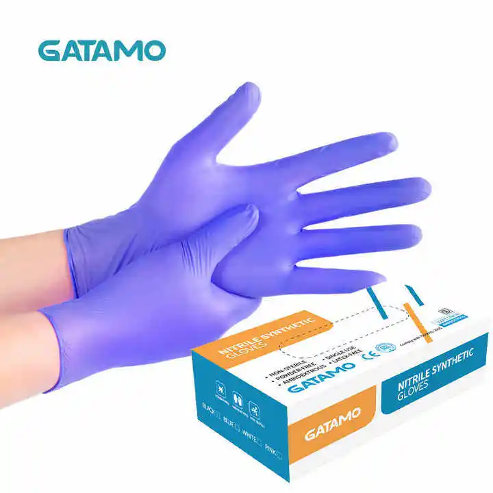 SS019, venta al por mayor, guantes de nitrilo sintéticos fuertes sin polvo púrpura personalizados para la industria alimentaria