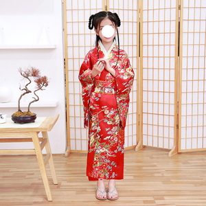 Abito Tradizionale Giapponese per Bambine con Motivo a Fiori di Ciliegio e Pavone, Kimono Yukata Haori - Product Image 4