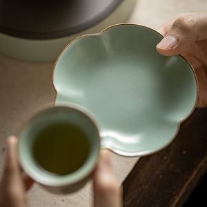 Ru Porcelain <b>Teacup</b> With Saucer Set Ceramic Kung Fu Tea Cup Holder Irregular Shape New Chinese Style Afternoon Tea Accessory - Product Image 2