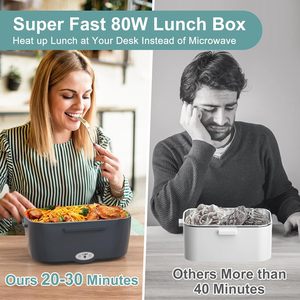 Boîte à lunch chauffante pliable en acier inoxydable 110V/12V/24V 40W-80W, 2 compartiments, chauffe-aliments électrique pour adultes, voiture, camion, travail, voyage - Product Image 4