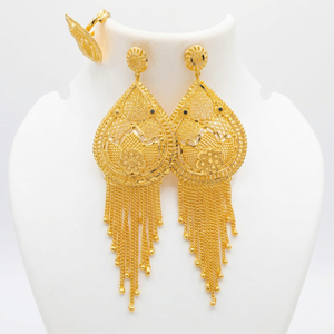 Women's Gold Plated Diamond Tassel <b>Earrings</b> Hiphop Style Wedding Jewelry Set Brass Fashion Statement Bridal Class Gift - Product Image 2