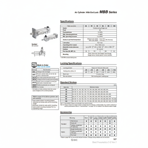 SMC Pneumatics <b>Air</b> <b>Cylinder</b> Model MDBBC100-280-HN - Product Image 1