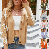 Nouvelle Collection Automne 2026 – Cardigan Femme Style Instagram en Acrylique Tricoté à Motif Floral, Doublure Laine, Col V Halter